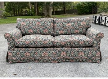 A High Quality Down Stuffed Tapestry Upholstered Sleeper Loveseat