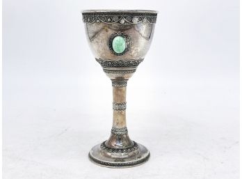 A Solid Sterling Silver Jeweled Kaddish Cup