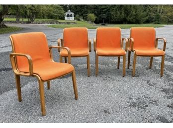 A Set Of 4 Mid Century Modern Bent Oak Arm Chairs By Knoll, C 1974