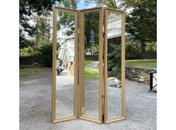 A Large Gilt Framed Tri-Fold Mirror/Screen