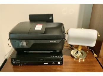 HP Office Jet Printer, Panasonic DVD Player & Desk Lamp