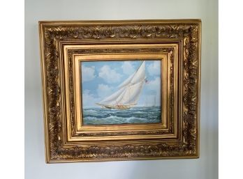 Sailboat Oil Painting ~ Signed Harvey ~