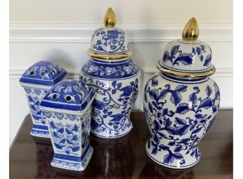 2 Blue & White Ginger Jars & More