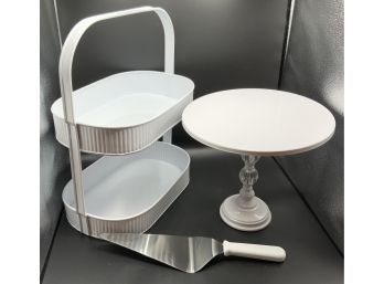 3 Pc Lot ~ Cake Stand, Two Tier Basket & Victorinox Spatuvula