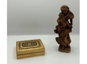 Olive Wood Figurine & Wood Box