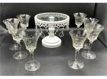 8 Cordial Glasses & Small Cake Stand