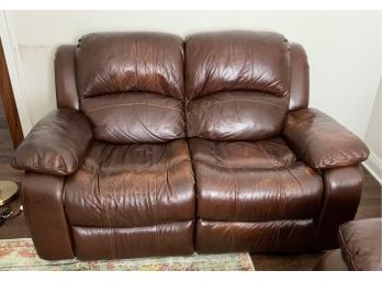 Brown Leather Love Seat Double Recliners