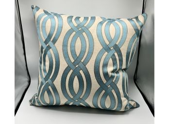 Decorative Turquoise Ribbon Pillow W/duck Feathers ~ Blue & Cream Design ~