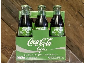 New Old Stock Coca Cola Life Stevia Sweetened Reduced Calorie Soda Six Pack Full Bottle