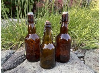 Vintage Brown Glass Beer Bottle Lot / Two Grolsch