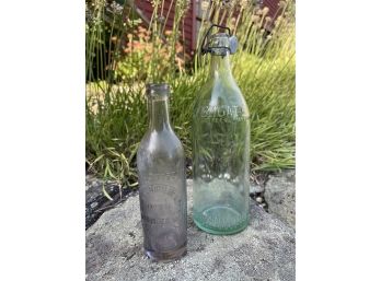 Two Antique Hand Blown, Embossed Bottles / New Gate Ginger Ale / Newport Bottling Works