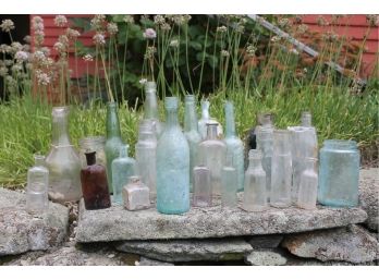 Large Antique Bottle Lot - All Types Of Bottles - All Have Some Chip Damage Etc