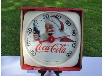 1994 New 12' Coca Cola Brand Santa Claus Dual Indoor / Outdoor Wall Thermometer