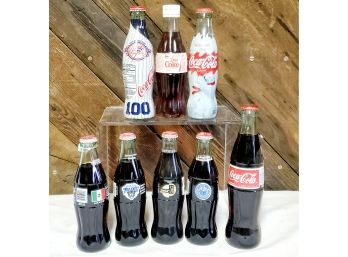 Eight Vintage Coke Coca Cola Full Bottles - Sports, Diet Coke, Classic, 5th Avenue, Commemorative & More