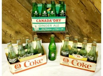 Three Vintage Eight Packs - Coke - Coca Cola & Canada Dry Ginger Ale Sodas Bottles