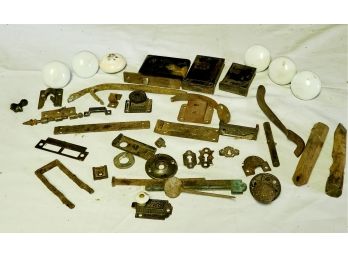 Great Antique Mixed Lot Of Door Hardware & Ceramic Knobs