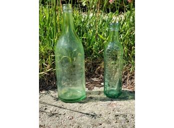 Two Antique Green Glass Bottles - Holly Springs Wexford & New Haven Bottling Works