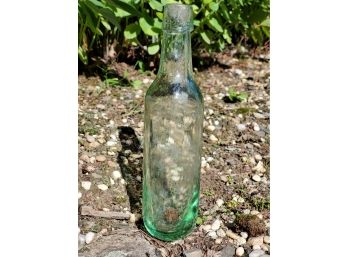 Antique Hand Blown Green Glass Round Bottom Ballast Soda Bottle With Cork - Possibly Uranium Glass