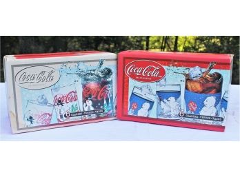 Two New Old Stock Boxes Coca Cola Indiana Glass Drinkware - Snowmen & Seals / Polar Bear Cubs