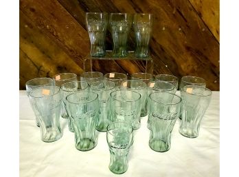 Twenty Green Glass Coca Cola Embossed Glasses