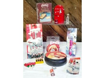 Nice Assortment Of Coke Brand Coca Cola Gadgets & Accessories - Pens, Keychains, Tins & More