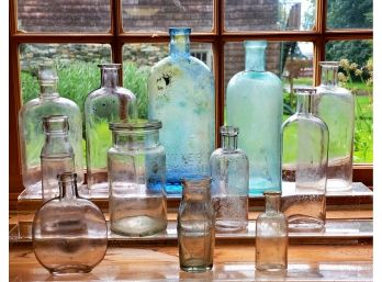 Antique Glass Bottle Assortment - Apothecary, Drug & Wellness - Carroll Drug, Sawyers Crystal Blue & More