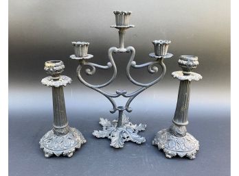 Vintage Cast Metal Candle Holders