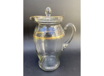 Vintage Clear Glass & Gilt Pitcher With Lid