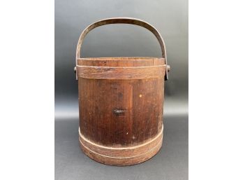 Vintage Handcrafted Wooden Bucket With Handle, No Lid