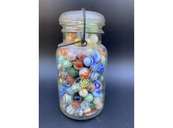 Vintage Ball Mason Jar Full Of Old Marbles