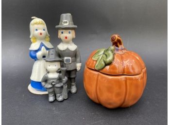 Pretty Pumpkin Cannister & Pilgrim Family Candles