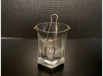 Vintage Etched Glass Sugar Bowl With Tongs