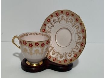 Vintage Royal Tuscan Red Floral Enamel Teacup And Saucer Set