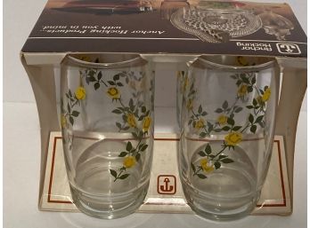 Vintage Box Of 4 Anchor Hocking Drinking Glasses (Never Used) (NIB)