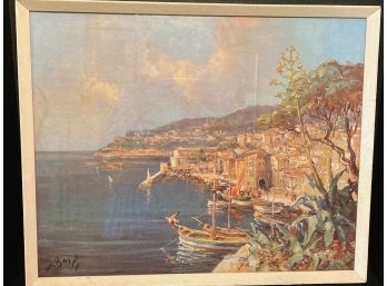 Vintage Oil Painting Italian Port