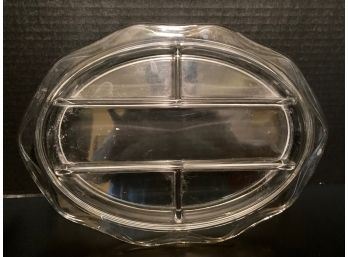 Vintage Oval Etched Glass Snack Serving Dish