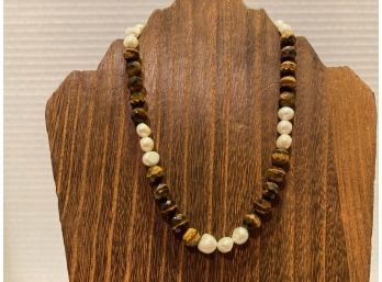 Vintage Simulated Pearl (?) With Amber Glass Choker