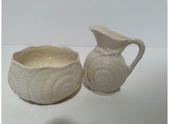 Vintage Irish Belleek Neptune Creamer And Open Sugar