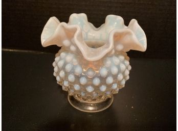 Fenton White Opalescent Hobnail Ruffle Bowl