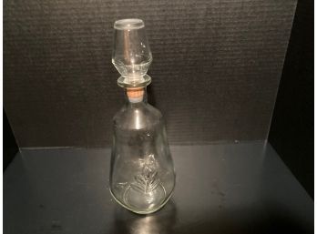 Vintage 1960's Etched Glass Decanter With  Cork Stopper