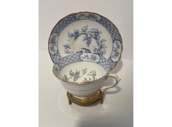 Vintage Blue Floral And Birds Teacup And Saucer Set From Tuscan China