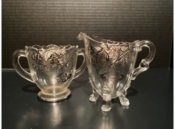 Footed Silver Anniversary Creamer And Open Sugar