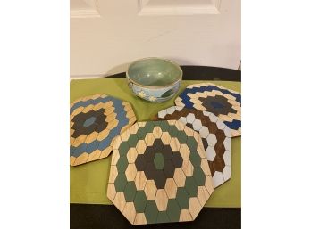 Trivets /Coasters And A Pretty Little Hand Painted Bowl