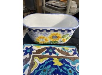 Colorful Planter And Gorgeous Italian Tile Piece