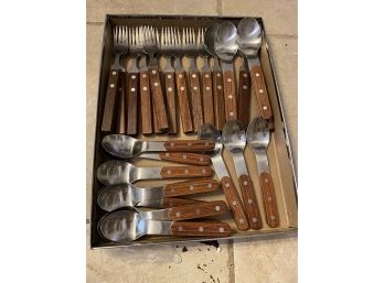 Wood Handled Flatware - Good Condition - 25 Pieces