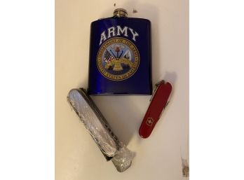 Pocket Knives And Flask -