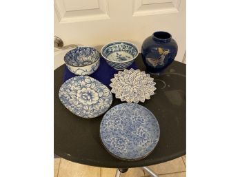 Assortment Of Blues - Pretty Vase, Dishes And Bowls