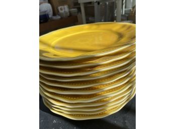 Le Cadeaux Melamine Mustard Colored Plates- Shows  Some Wear From Utensil Scratches