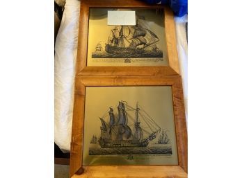 Ship Art - Beautiful Pair But One Of The Frames Is Broken