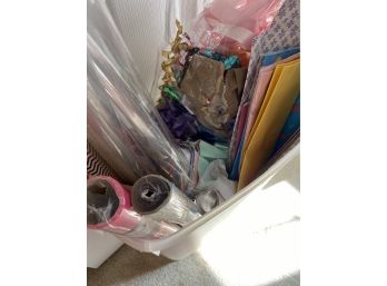 Large Bin Of Wrapping Paper, Tissue, Ribbons